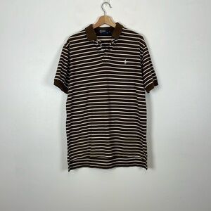 Polo Ralph Lauren Mens L Striped Short Sleeve Pullover Golf Polo Brown Shirt